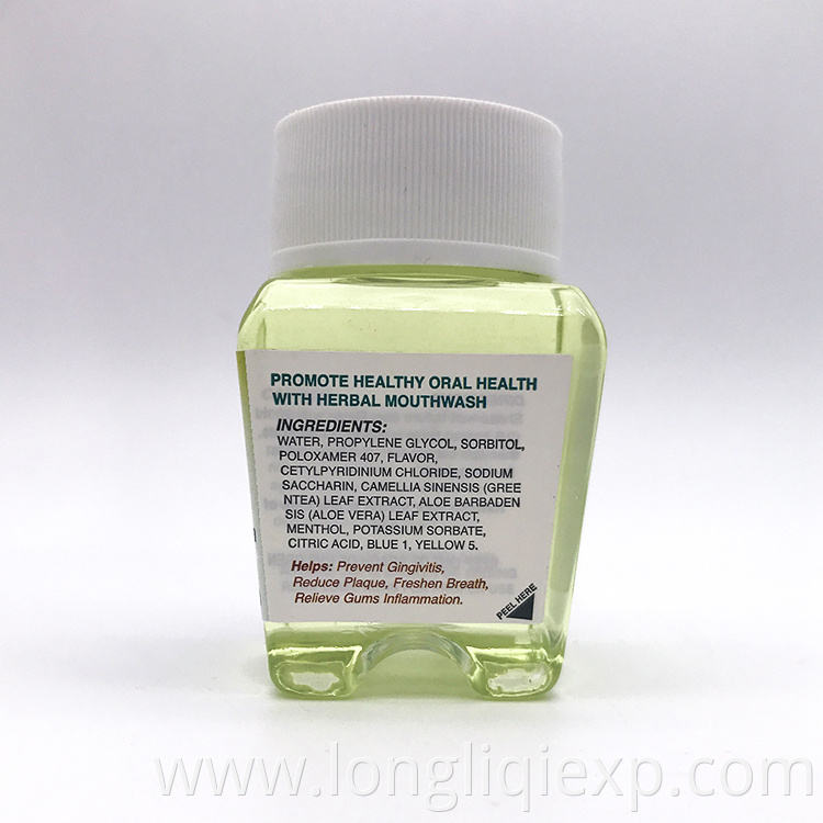 Aloe green tea flavor private label travel antiseptic mouthwash